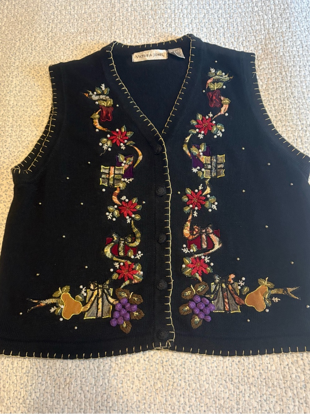 Victoria Jones Vintage Embellished Holiday Vest